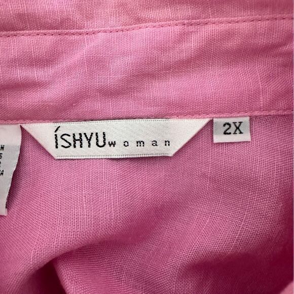 Ishyu woman’s pink button up long sleeve shirt size 2X - Picture 3 of 4